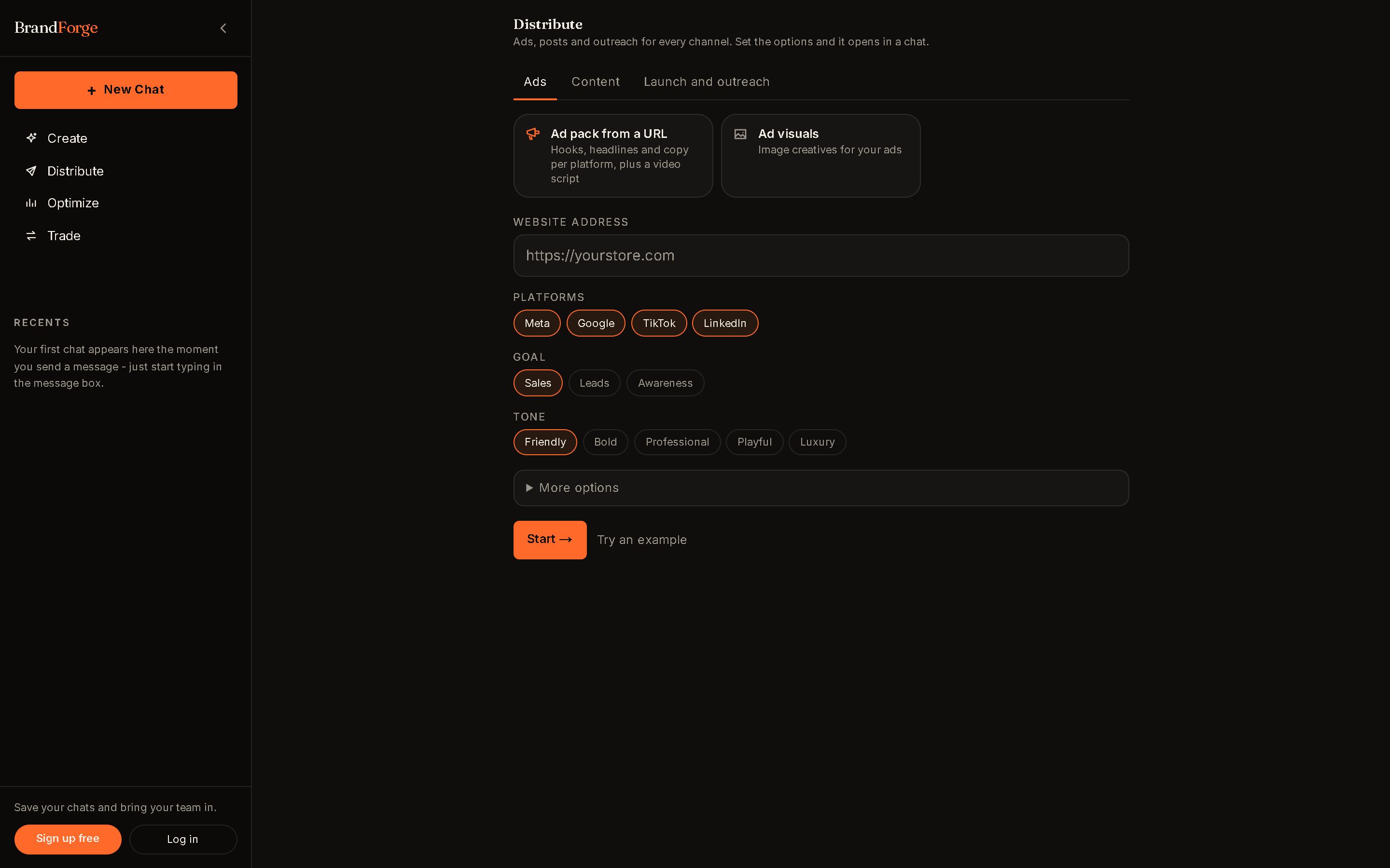 The Distribute page with the ad pack tool