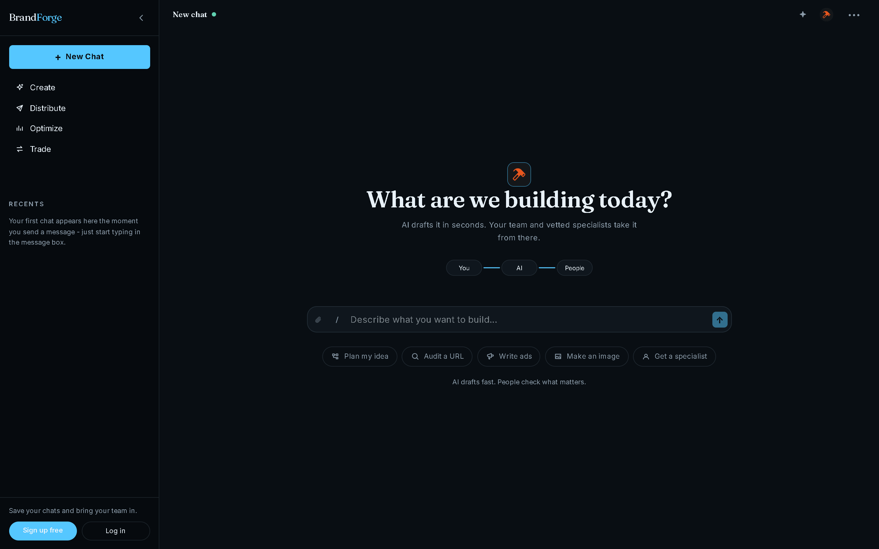 The BrandForge start screen in the Crystal theme